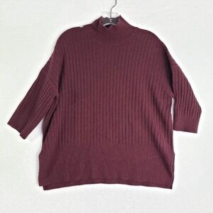 LOFT Sweater Womens XS Burgundy Mock Neck Ribbed Knit 3/4 Sleeve Lagenlook Comfy